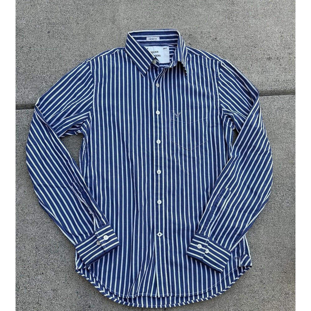 American Eagle Mens XS Vintage Fit Striped Button Down Shirt Preppy Academia